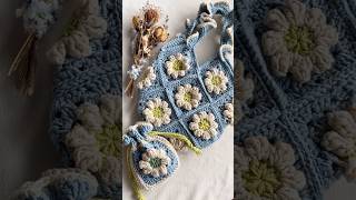 【編み物初心者】憧れのお花バッグを編みました🌼🩵 #編み物 #crochet #かぎ針編み #ハンドメイド #ダイソー