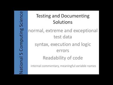 National 5 Computing Science Testing and Documenting Solutions