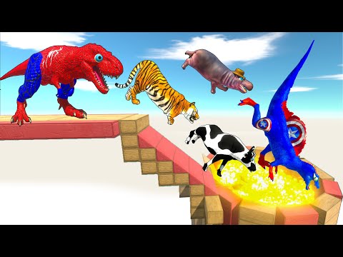 Dinosaur & Godzilla x Kong Jump Over Fire Hole - Who Can Survive? - Animal Revolt Battle Simulator