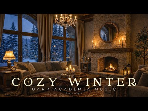 Cozy Winter Lounge with Fireplace | Dark Academia Piano & Fireplace Sound for Study, Reading & Sleep