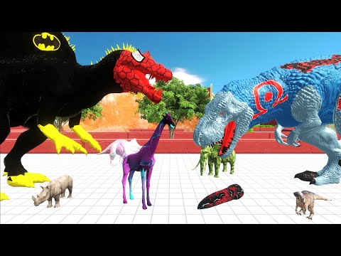 ESCAPE FROM BATSPIDERMAN SPINOSAURUS VS DARKSEID T REX - Animal Revolt Battle Simulator