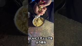 【キャンプ飯】地獄のニンニクお好み焼き 先輩が作ってくれた 大量にんにく
