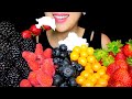 ASMR FRESH STRAWBERRY BLUEBERRY BERRIES FRUIT PLATTER With WHIPPED CREAM ASMR EATING TracyN ASMR