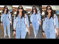 Mrunal Thakur Looks Gorgeous In Denim Jump Suit Seen At Airport After Stupendous Hit Sita Ramam