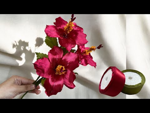 DIY Hibiscus ribbon flowers/how to make beautiful satin ribbon flowers easily