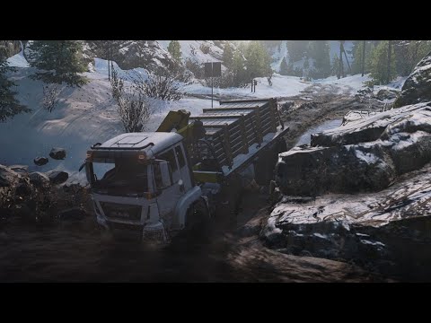 Transporting metal beams in Alaska with Man TGS 8x8 | Snowrunner gameplay | Steering wheel + Shifter