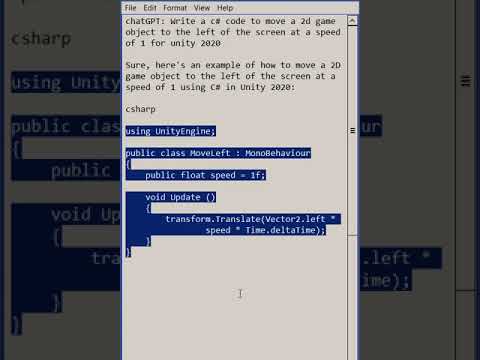 chatGPT: Write c# code to move a 2d game object to the left of the screen speed of 1 for unity 2020