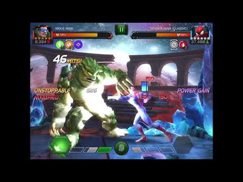 Rank 4, 5-star Mole Man Shuts Down Cavalier, “Corruption,” EQ Spider-Man - (MCOC)
