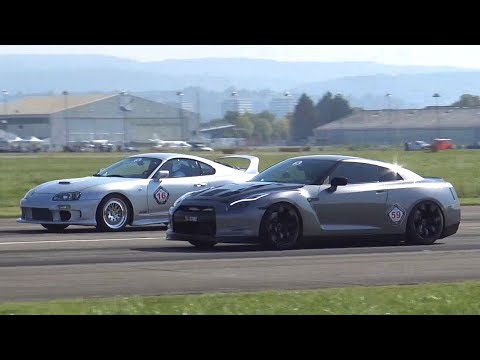 990HP Toyota Supra vs. 980HP Nissan R35 GTR Rolling Start Drag Race