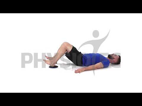 Bridge with eccentric hamstring curl (plate slide)
