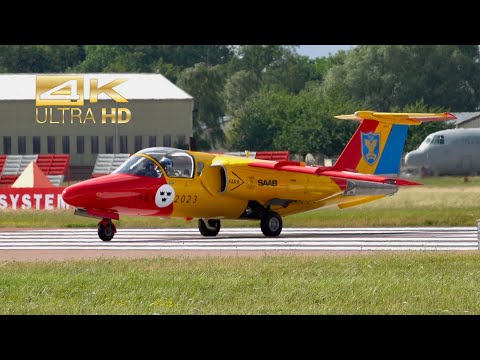 (4K) 3 Saab SK60 105 from Swedish Air Force 60105 60062 60125 arrival RAF Fairford RIAT 2023 AirShow