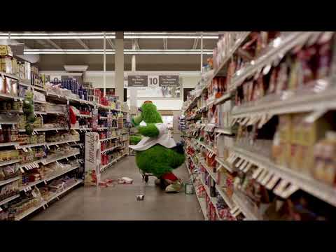 The Phillies Phanatic Stocking Shelves at GIANT Food Stores in the Offseason