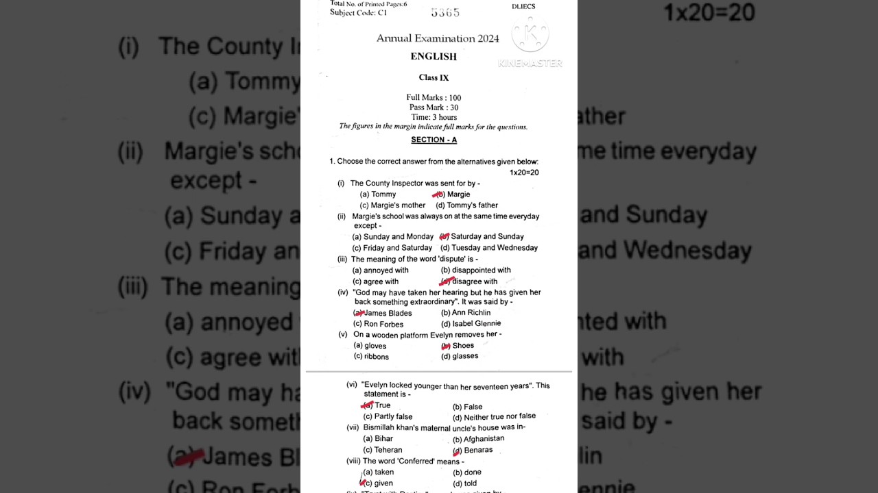 Class 9 Annual Exam 2024 Question Paper English | Class 9 English Final Exam Question Paper 2024