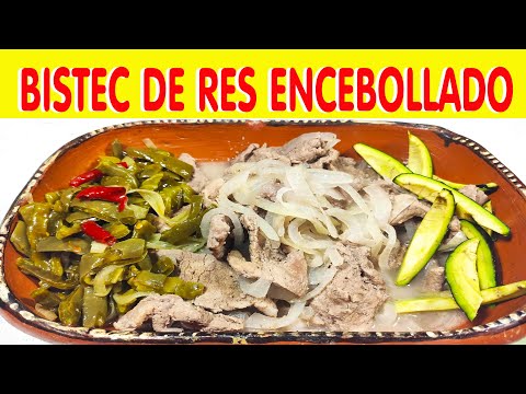 BISTEC ENCEBOLLADO CON GUARNICIÓN DE NOPALES Y AGUACATE