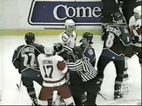 Adam Deadmarsh KO's Slava Fetisov & Adam Foote vs Vladimir Konstantinov - Avalanche vs Wings Brawl