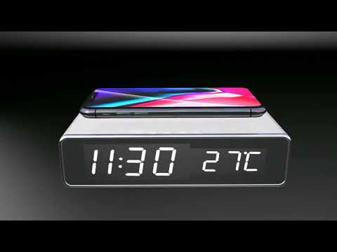 Wireless phone charger with clock and temperature function