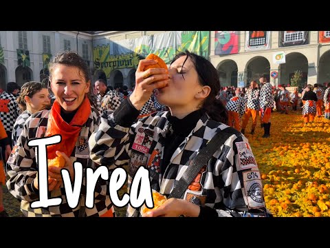 Carnival of Ivrea 2023. Piazza Ottinetti. Ivrea, Italy