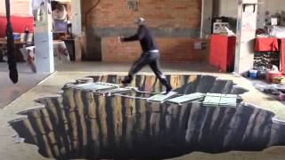 Graffiti trampantojo 3D en el suelo 
