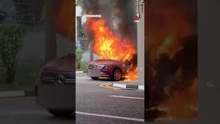 Mercedes EV catches fire outside Woodlands multi-storey car park