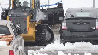 Plowing Snow With A Track Loader & SnowFire Pusher Box - Cars, Slush & Ice