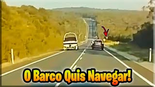 He decided to overtake with a boat on a trailer! It went very badly!