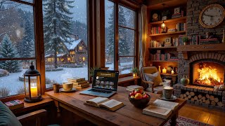 Soft Jazz by the Snowy Window ❄️ Piano Jazz & Crackling Fireplace Ambience for Study, Work