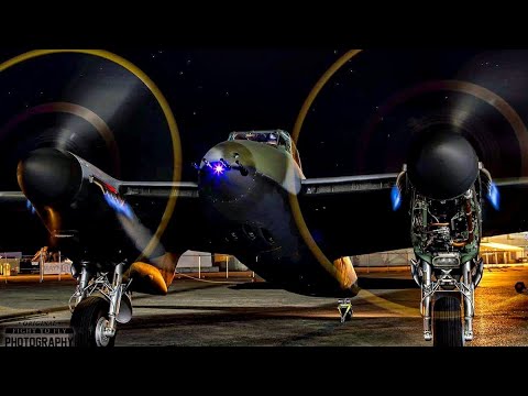 De Havilland DH. 98 Mosquito Night Engine Run - Rolls Royce Merlin flames