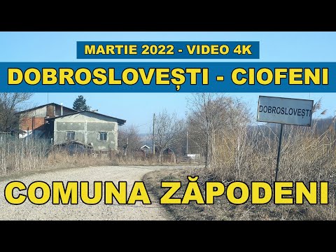 Comuna Zăpodeni pe drumul Dobroslovesti - Ciofeni - Zapodeni martie 2022 video 4K trafic DC 1