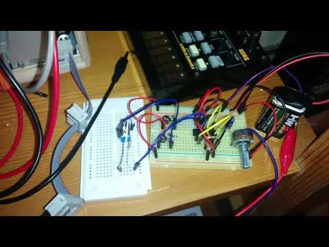 APC synth on breadboard with pitch drop switch mod