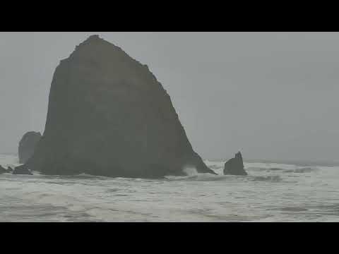 Haystack Rock Oregon Coast December 27 late afternoon. Cannon Beach. King Tides huge waves (Part 3).