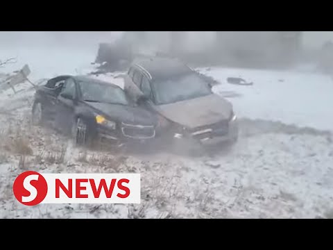 Fiery multi-vehicle crash filmed in Pennsylvania