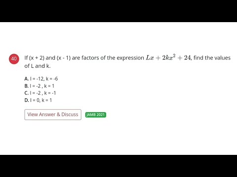 2021 JAMB Question 40 | Quadratic coefficients