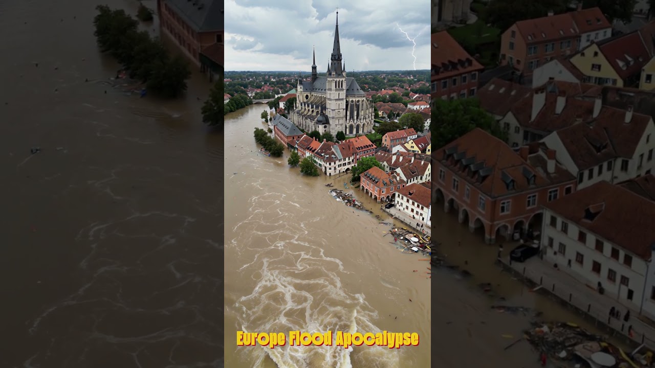Europe Flood 2025 🌊 Apocalypse Simulation  AI Generated Cathedral Mega Disaster Video #viral #shorts