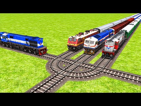 Impossible Four Curved Overlapping Rail Tracks Vs Trains Crossing - BeamNG.Drive