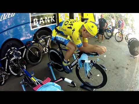 Tinkoff-Saxo's Ivan Rovny warms up at Vuelta a España