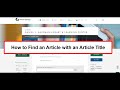 How to Find an Article with an Article Title