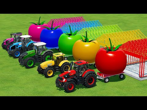 RIGITRAC vs LANDINI vs JOHN DEERE vs FENDT TRACTORS BATTLE WITH DRAGON EGGS - Farming Simulator 22