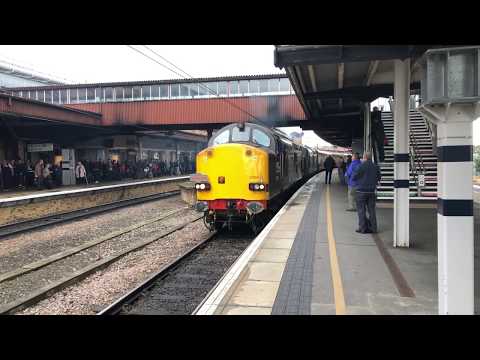 DRS class 37s nos 37038+37059 storm away form York the Yorkshire explorer railtour