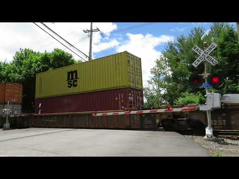 Long Intermodal/Auto rack train through crossing with last Mini bell on the line (6/18/22)