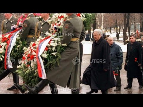 Wreath Ceremony Boris Yeltsin (Lays Flowers) 23 February 1996 Russian Anthem - Unknown Soldier