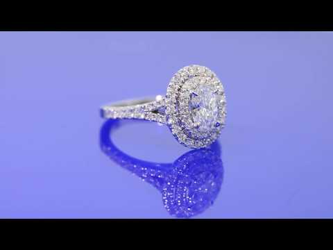 Double Halo Diamond Engagement Ring with Split Shank & Oval Center - F3206