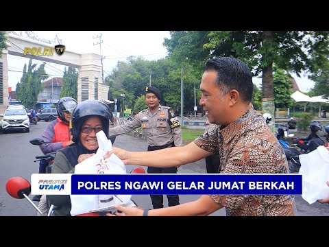 POLRES NGAWI GELAR JUMAT BERKAH BAGIKAN PAKET MAKANAN &amp; MINUMAN KEPADA WARGA