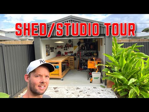 Inside my shed. Workshop and YouTube studio.