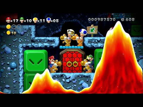 New Super Mario Bros U (Cloudy 2) – 4 Players Co Op Walkthrough