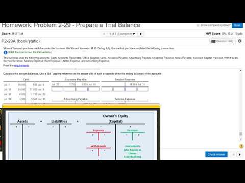 Problem 2-29 Part 2: Posting to Ledger, Creating Trial Balance