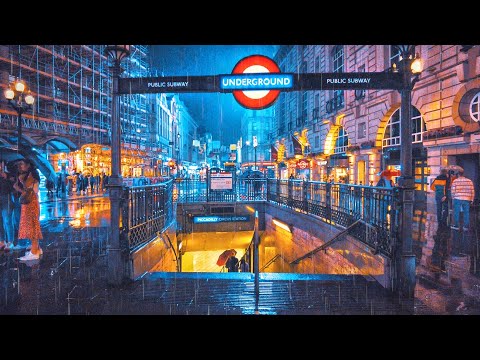 1+ Hour London Rainy Night Walk | ASMR 4K West End City Streets