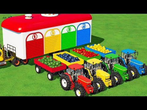 TRANSPORTING FENDT and CASE TRACTORS & FRUITs with FLATBED TRAILER  & GARAGE LOADERS!! FS22