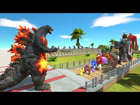 Godzilla Burning vs Megalon OASIS DEATH RUN - Animal Revolt Battle Simulator