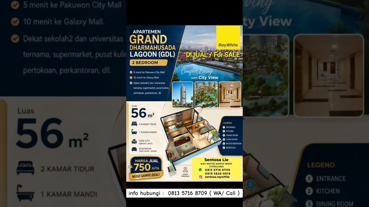 Dijual Apartemen Grand Dharmahusada Lagoon Tipe 2 Bedroom - Kondisi Kosongan - Strategis Dekat Raya Mulyosari, Kampus Its, Galaxy Mall, Pakuwon City