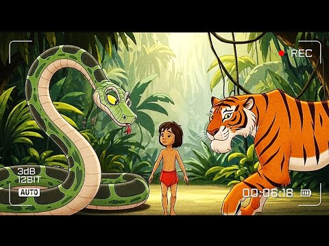 Kaa Hypnotizes Mowgli with Swirling Eyes as Shere Khan Attacks — Jungle Book Animation Scene
